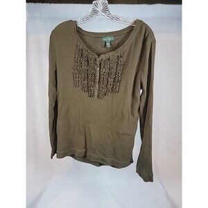 Lauren Jeans Co. Ralph Lauren Long Sleeve Blouse Ruffled Olive Green Blouse Top